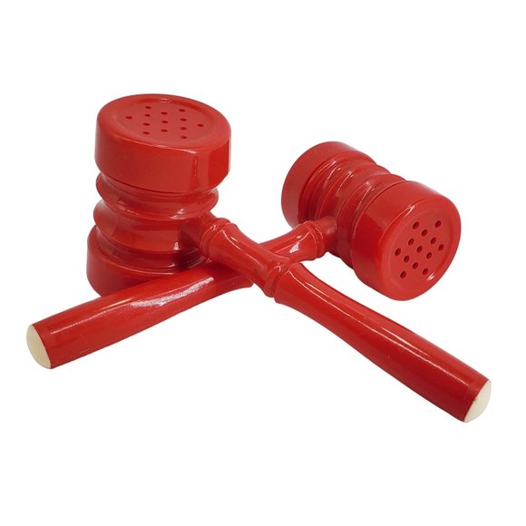 Mallet VTG Salt & Pepper Shakes Celluloid Plastic Red & Cream Gavel 1950s MCM - Picture 1 of 4